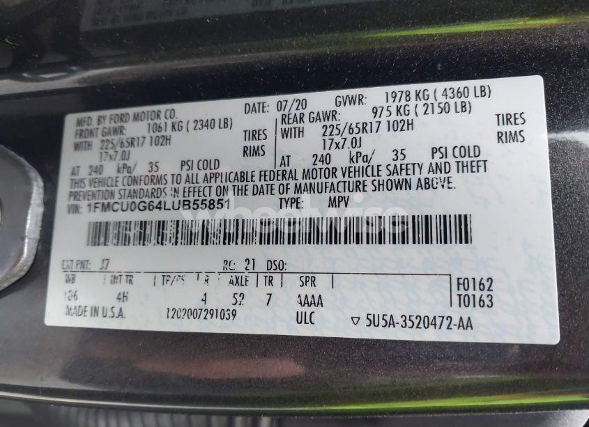 Photo 9 of 2020 Ford Escape SE (VIN 1FMCU0G64LUB55851)