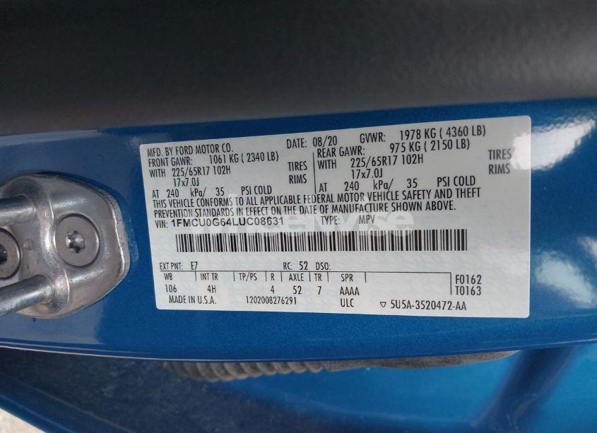 Photo 9 of 2020 Ford Escape SE (VIN 1FMCU0G64LUC08631)