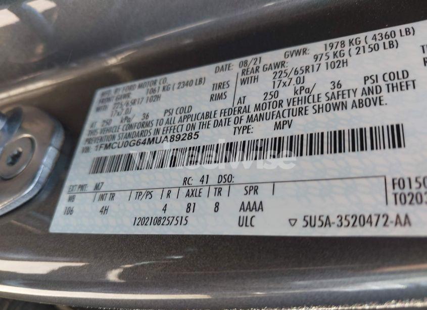 Photo 9 of 2021 Ford Escape SE (VIN 1FMCU0G64MUA89285)