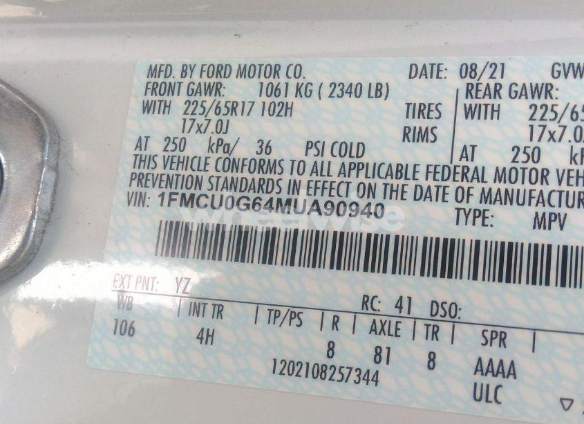 Photo 9 of 2021 Ford Escape SE (VIN 1FMCU0G64MUA90940)