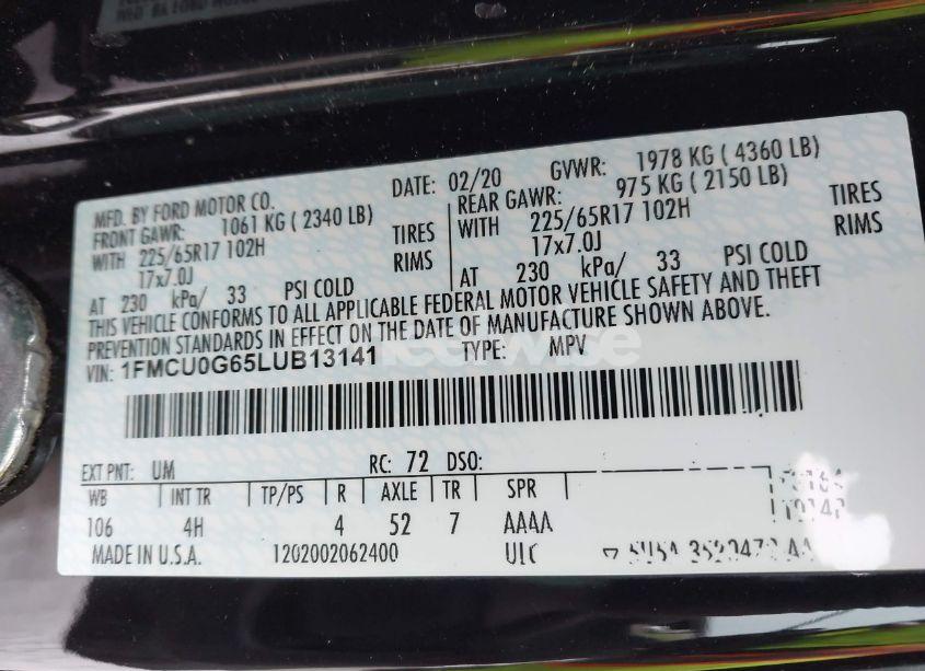 Photo 9 of 2020 Ford Escape SE (VIN 1FMCU0G65LUB13141)