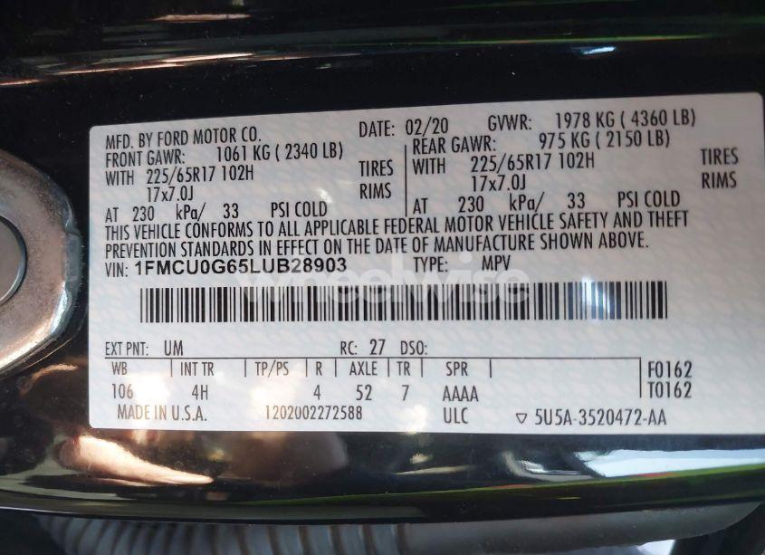 Photo 9 of 2020 Ford Escape SE (VIN 1FMCU0G65LUB28903)