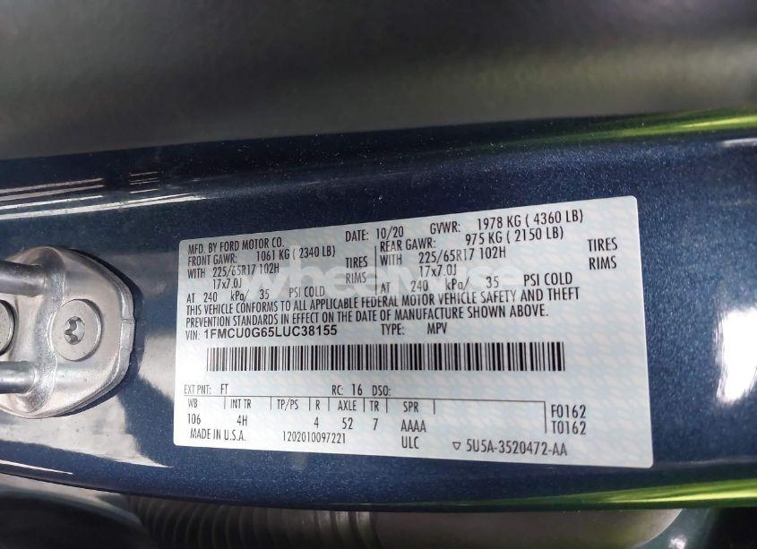 Photo 9 of 2020 Ford Escape SE (VIN 1FMCU0G65LUC38155)