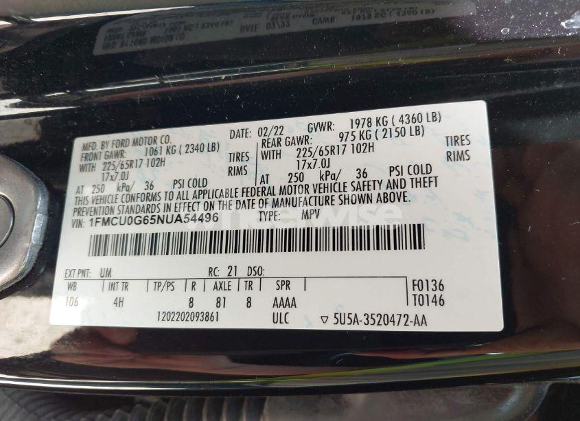 Photo 9 of 2022 Ford Escape SE (VIN 1FMCU0G65NUA54496)