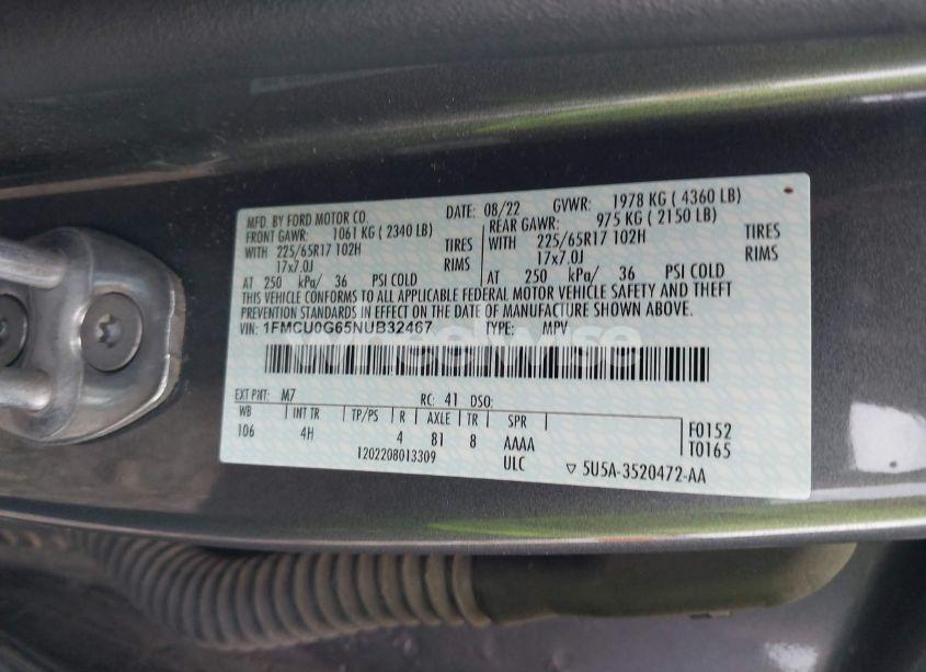 Photo 9 of 2022 Ford Escape SE (VIN 1FMCU0G65NUB32467)