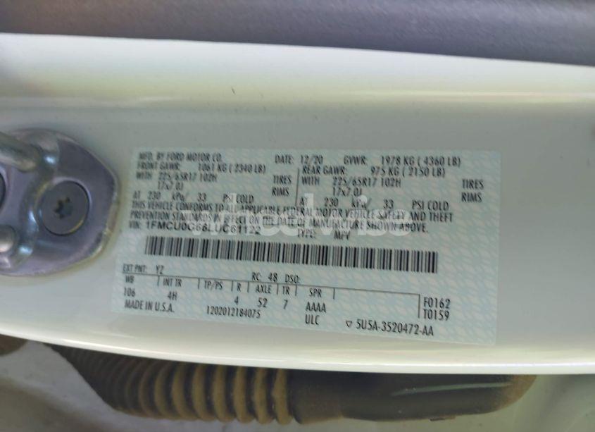 Photo 9 of 2020 Ford Escape SE (VIN 1FMCU0G66LUC61122)