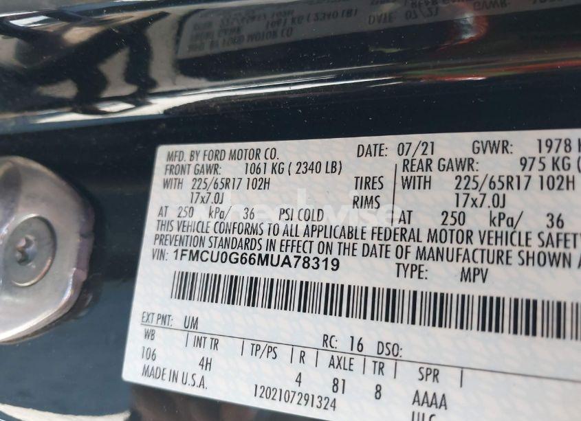 Photo 9 of 2021 Ford Escape SE (VIN 1FMCU0G66MUA78319)