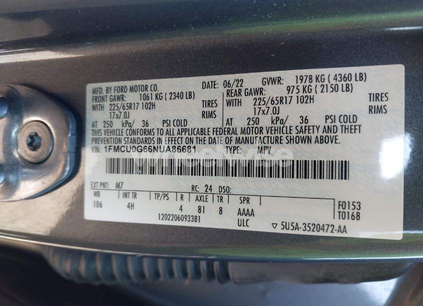 Photo 9 of 2022 Ford Escape SE (VIN 1FMCU0G66NUA86681)