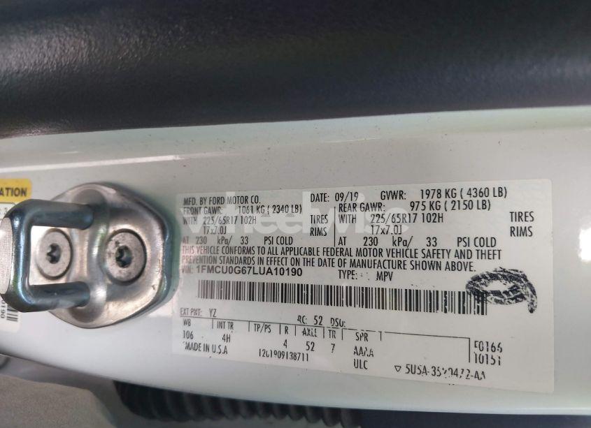 Photo 9 of 2020 Ford Escape SE (VIN 1FMCU0G67LUA10190)