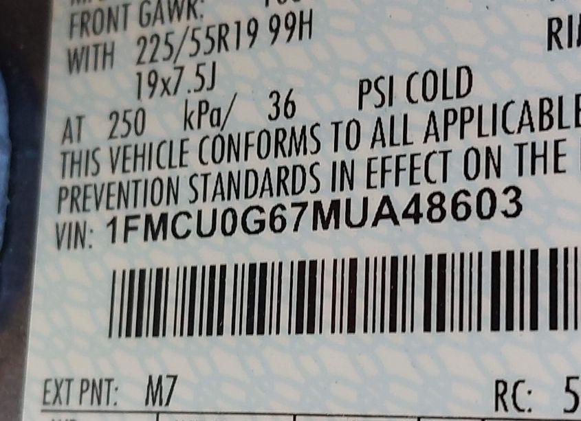 Photo 9 of 2021 Ford Escape SE (VIN 1FMCU0G67MUA48603)