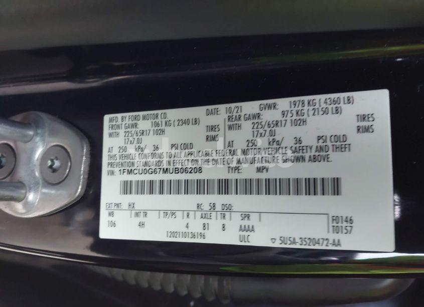 Photo 9 of 2021 Ford Escape SE (VIN 1FMCU0G67MUB06208)