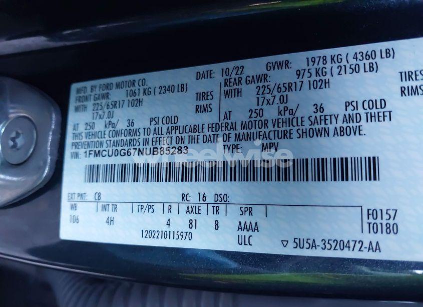 Photo 9 of 2022 Ford Escape SE (VIN 1FMCU0G67NUB85283)