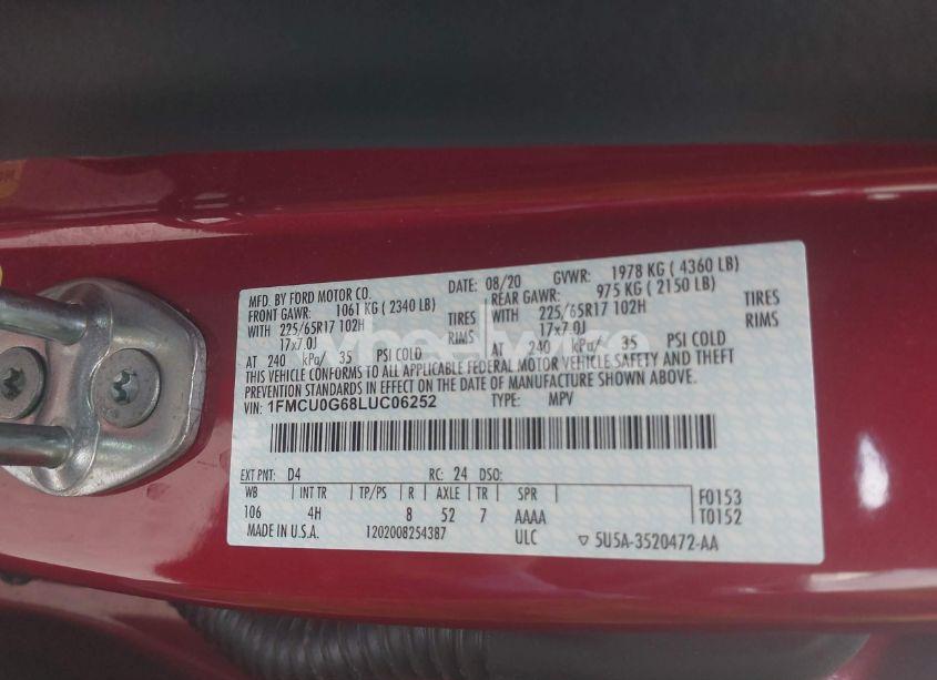 Photo 9 of 2020 Ford Escape SE (VIN 1FMCU0G68LUC06252)