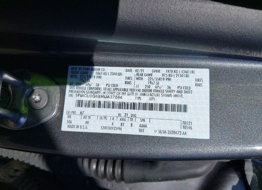 Photo 9 of 2021 Ford Escape SE (VIN 1FMCU0G68MUA37044)