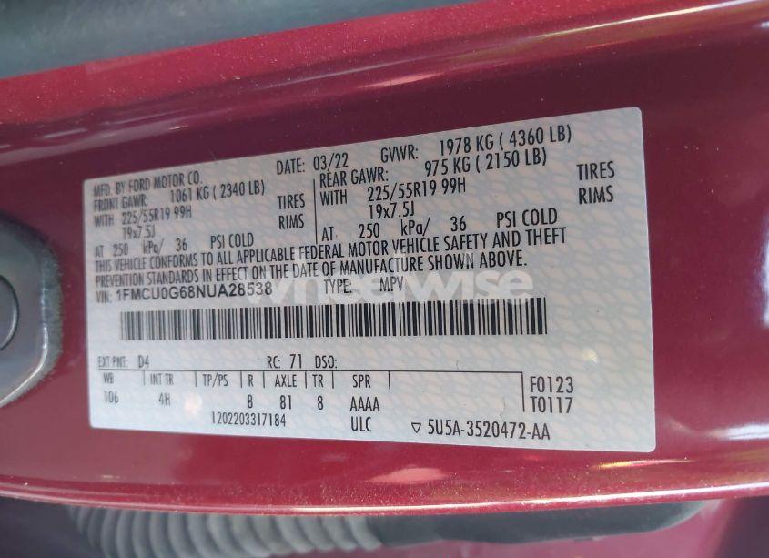 Photo 9 of 2022 Ford Escape SE (VIN 1FMCU0G68NUA28538)