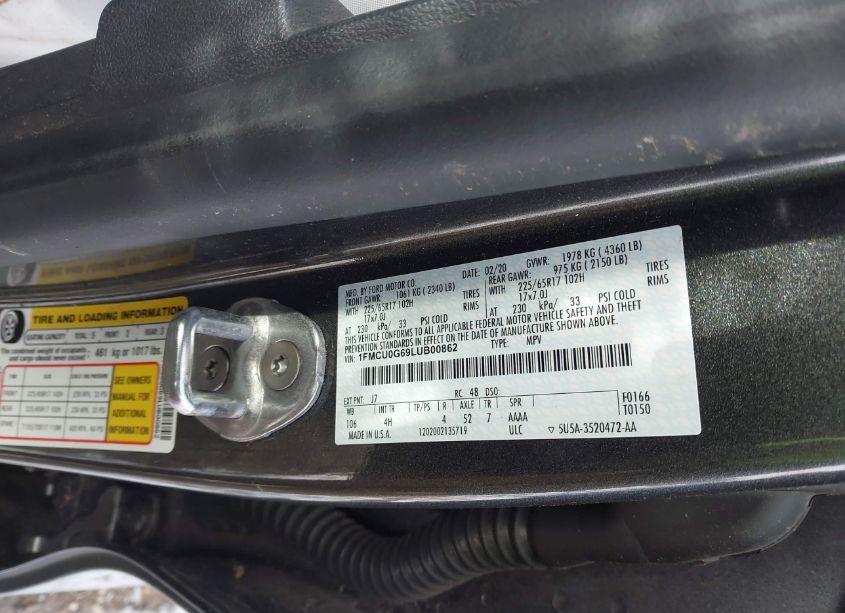 Photo 9 of 2020 Ford Escape SE (VIN 1FMCU0G69LUB00862)