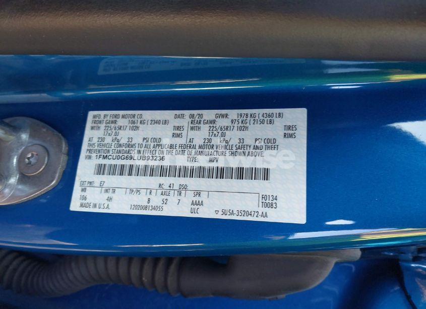 Photo 9 of 2020 Ford Escape SE (VIN 1FMCU0G69LUB93236)