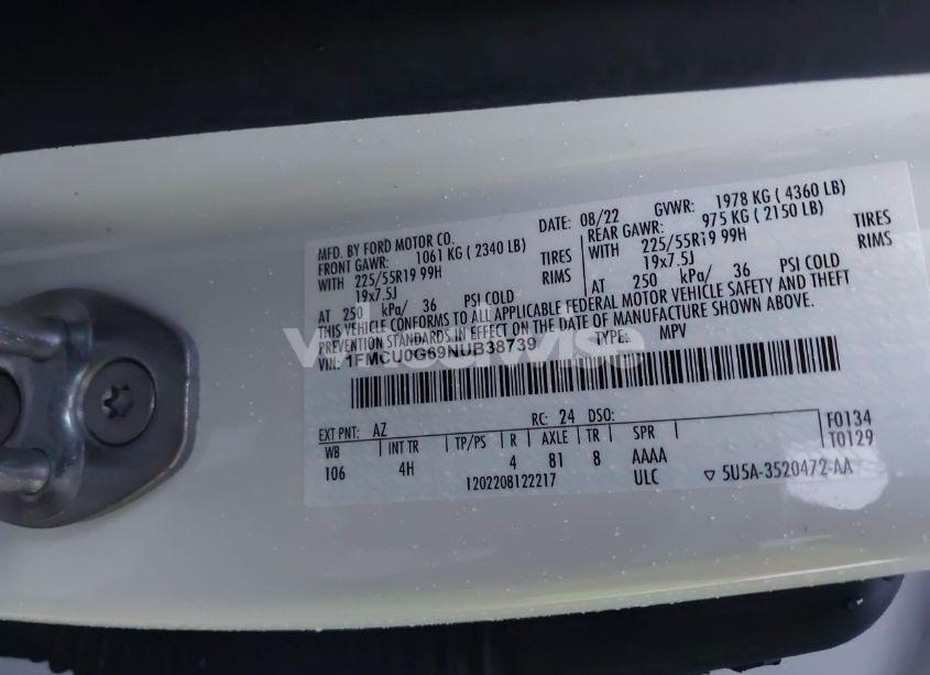 Photo 9 of 2022 Ford Escape SE (VIN 1FMCU0G69NUB38739)