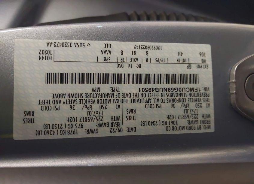 Photo 9 of 2022 Ford Escape SE (VIN 1FMCU0G69NUB49501)