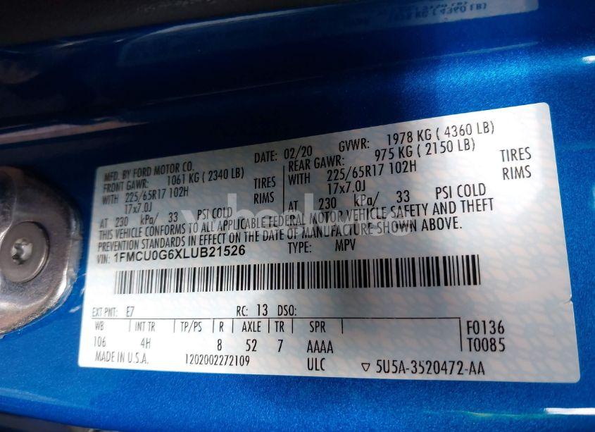 Photo 9 of 2020 Ford Escape SE (VIN 1FMCU0G6XLUB21526)