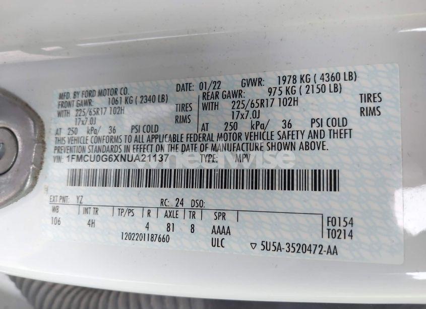 Photo 9 of 2022 Ford Escape SE (VIN 1FMCU0G6XNUA21137)