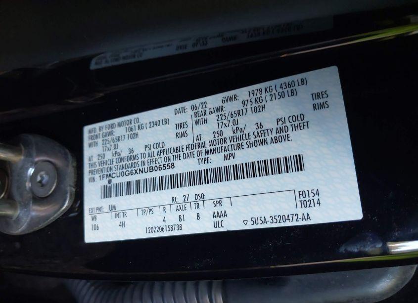 Photo 9 of 2022 Ford Escape SE (VIN 1FMCU0G6XNUB06558)