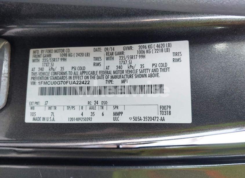 Photo 9 of 2015 Ford Escape SE (VIN 1FMCU0G70FUA22422)