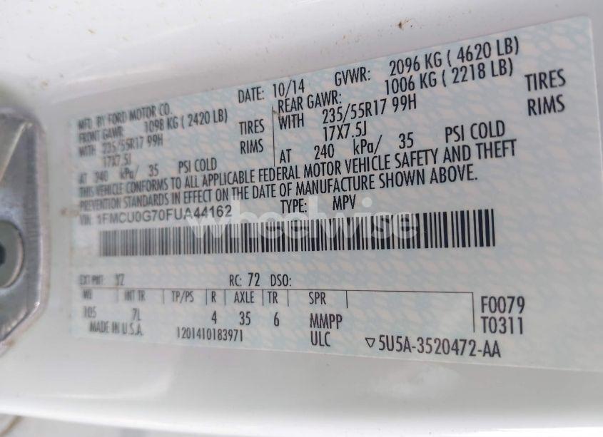 Photo 9 of 2015 Ford Escape SE (VIN 1FMCU0G70FUA44162)