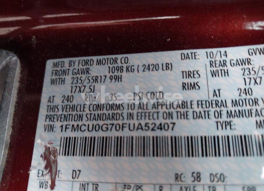 Photo 9 of 2015 Ford Escape SE (VIN 1FMCU0G70FUA52407)