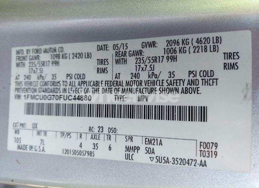 Photo 9 of 2015 Ford Escape SE (VIN 1FMCU0G70FUC44880)