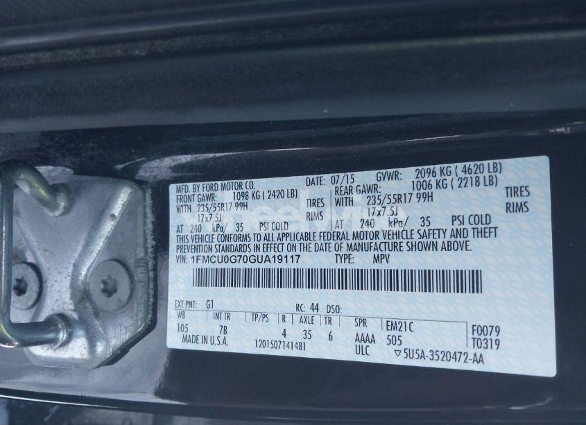 Photo 9 of 2016 Ford Escape SE (VIN 1FMCU0G70GUA19117)