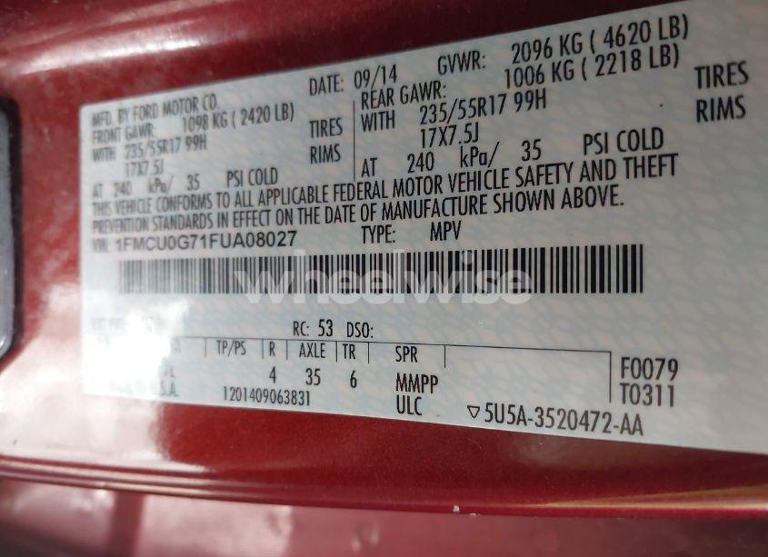 Photo 9 of 2015 Ford Escape SE (VIN 1FMCU0G71FUA08027)