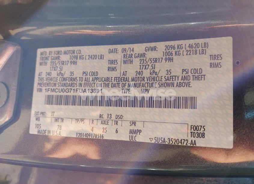 Photo 9 of 2015 Ford Escape SE (VIN 1FMCU0G71FUA13891)