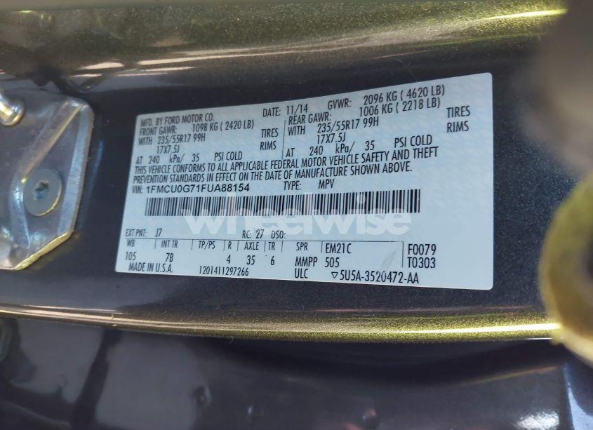 Photo 9 of 2015 Ford Escape SE (VIN 1FMCU0G71FUA88154)