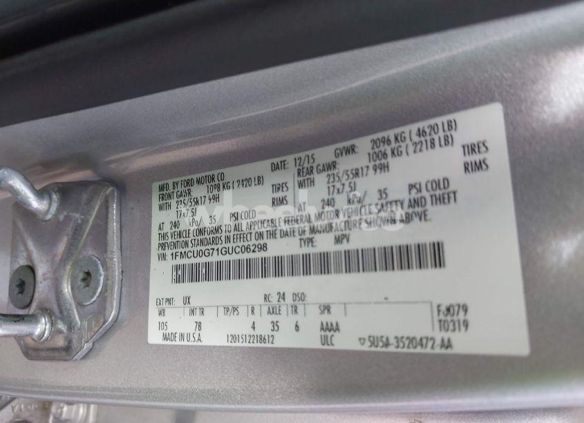 Photo 9 of 2016 Ford Escape SE (VIN 1FMCU0G71GUC06298)