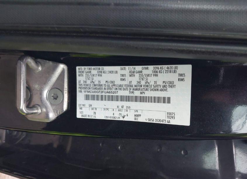 Photo 9 of 2015 Ford Escape SE (VIN 1FMCU0G72FUA65207)