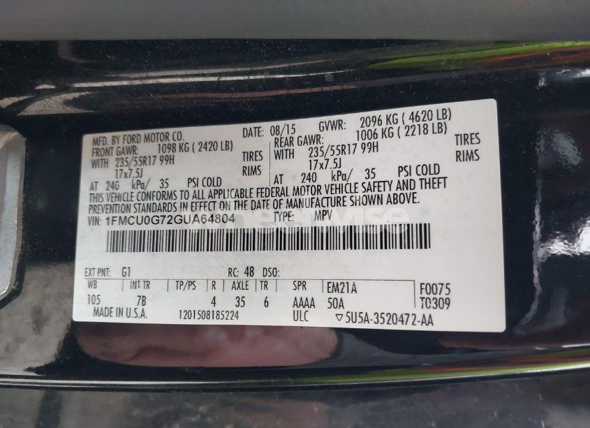 Photo 9 of 2016 Ford Escape SE (VIN 1FMCU0G72GUA64804)