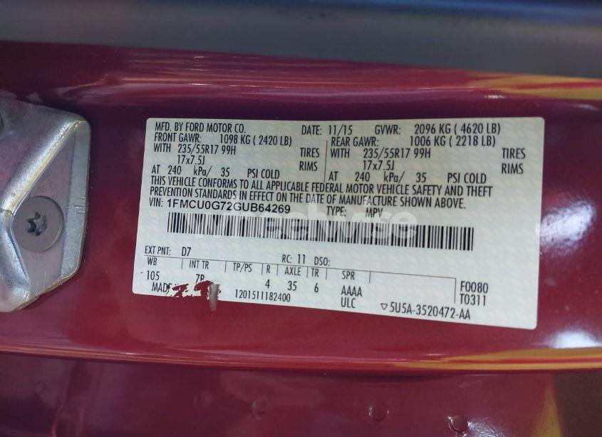 Photo 9 of 2016 Ford Escape SE (VIN 1FMCU0G72GUB64269)