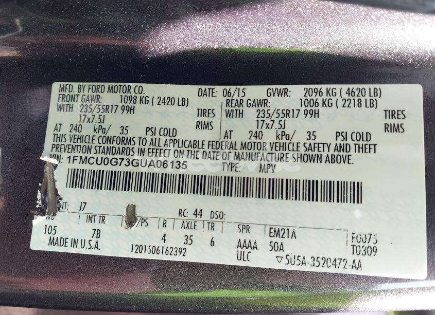 Photo 9 of 2016 Ford Escape SE (VIN 1FMCU0G73GUA06135)