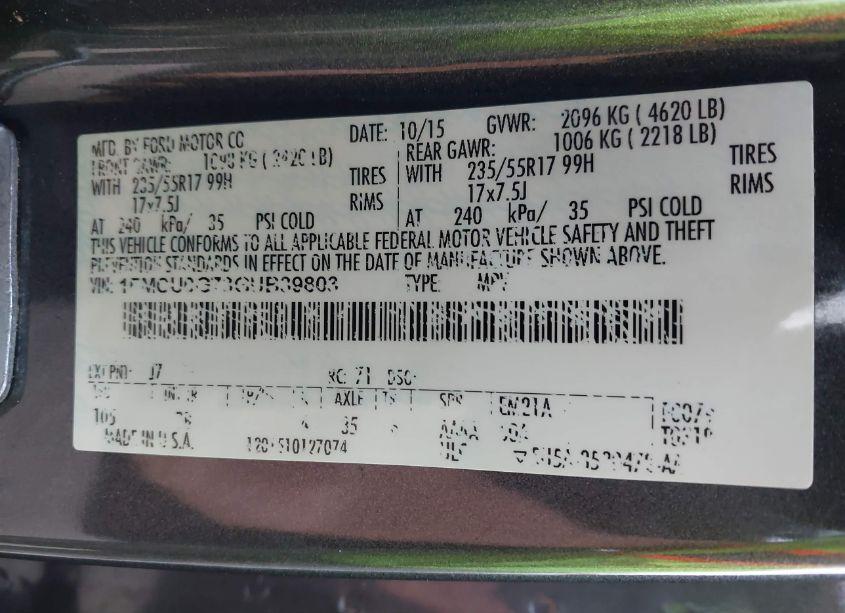 Photo 9 of 2016 Ford Escape SE (VIN 1FMCU0G73GUB39803)