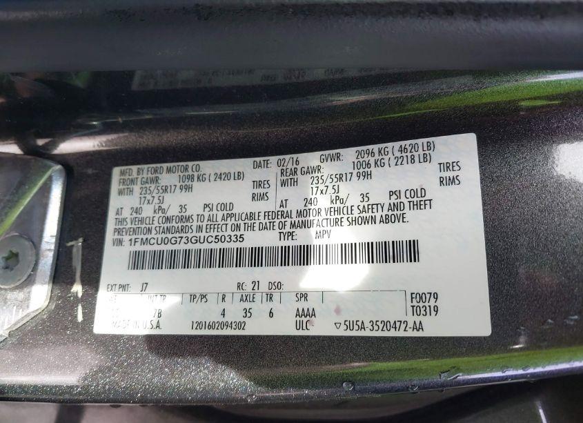 Photo 9 of 2016 Ford Escape SE (VIN 1FMCU0G73GUC50335)