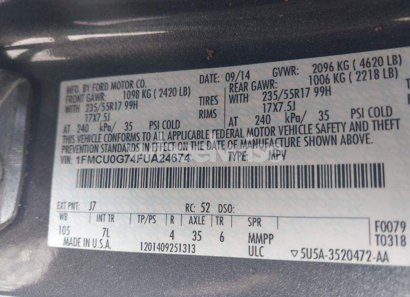 Photo 9 of 2015 Ford Escape SE (VIN 1FMCU0G74FUA24674)