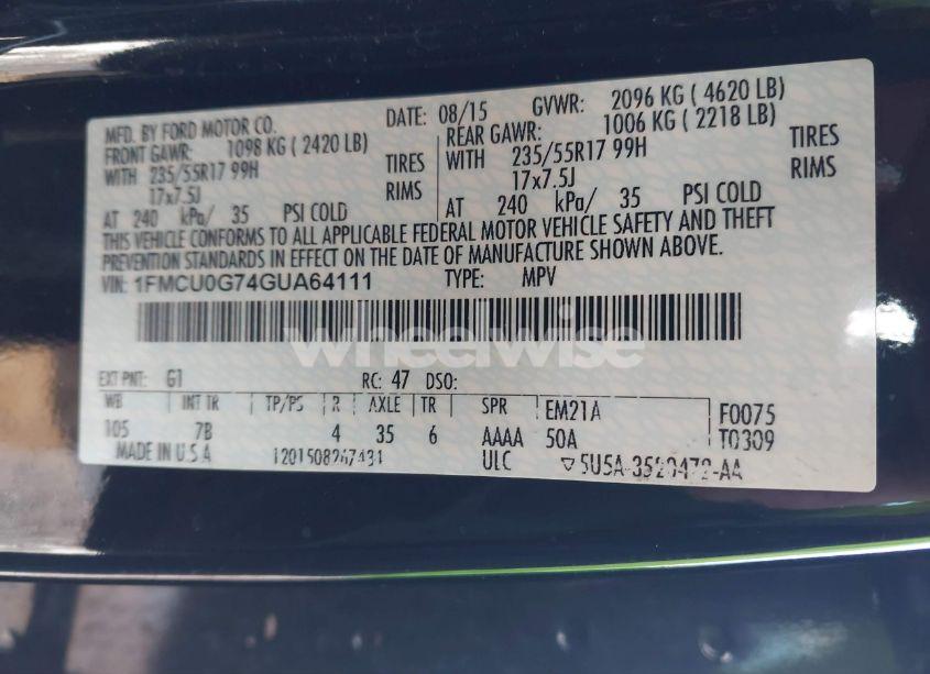 Photo 9 of 2016 Ford Escape SE (VIN 1FMCU0G74GUA64111)