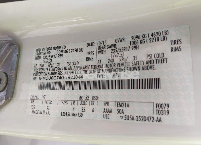 Photo 9 of 2016 Ford Escape SE (VIN 1FMCU0G74GUB23044)