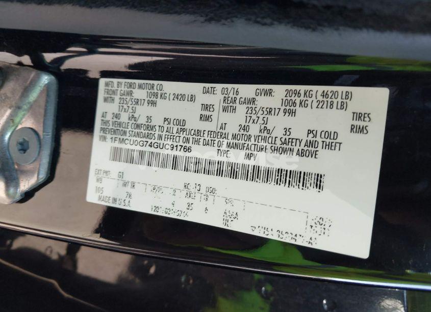 Photo 9 of 2016 Ford Escape SE (VIN 1FMCU0G74GUC91766)