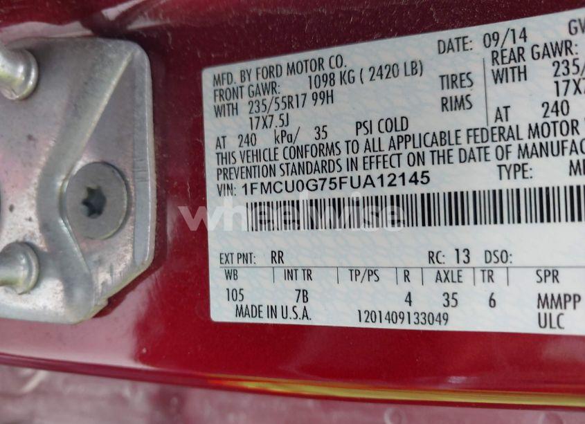 Photo 9 of 2015 Ford Escape SE (VIN 1FMCU0G75FUA12145)