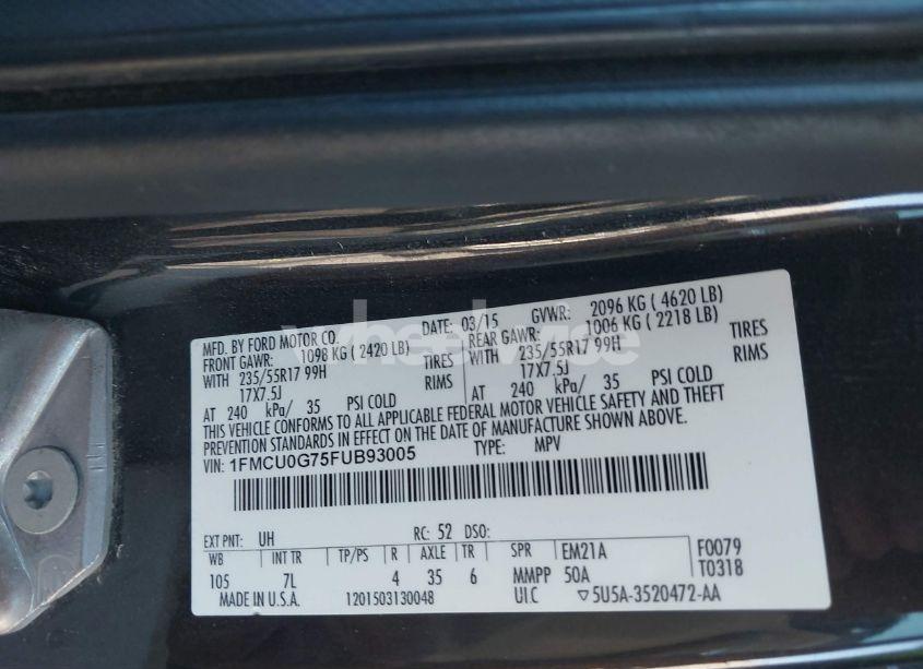 Photo 9 of 2015 Ford Escape SE (VIN 1FMCU0G75FUB93005)