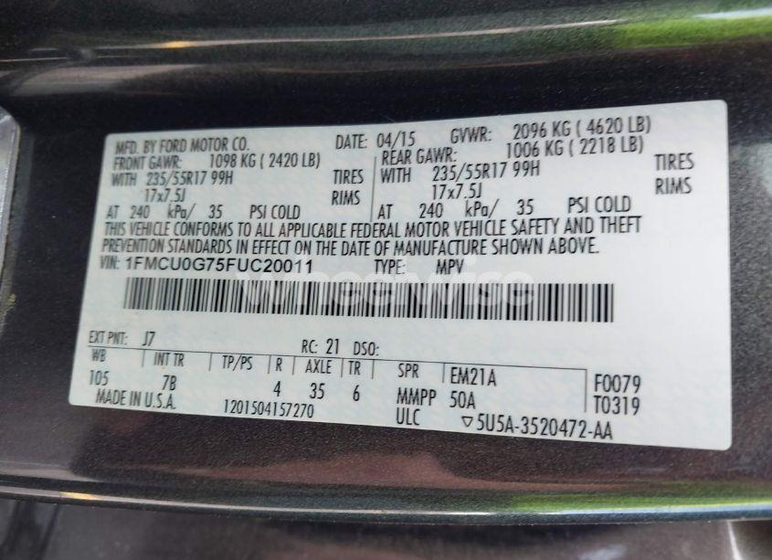 Photo 9 of 2015 Ford Escape SE (VIN 1FMCU0G75FUC20011)