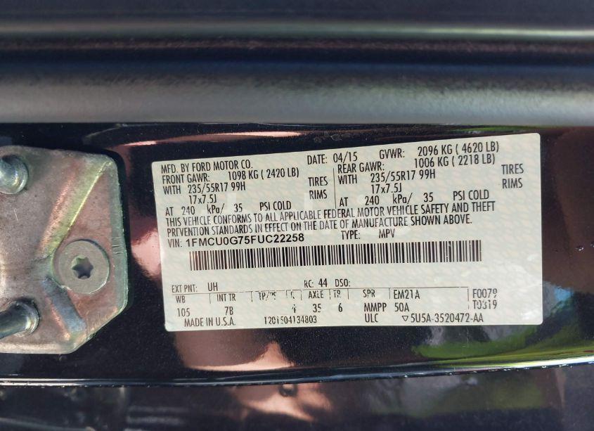 Photo 9 of 2015 Ford Escape SE (VIN 1FMCU0G75FUC22258)