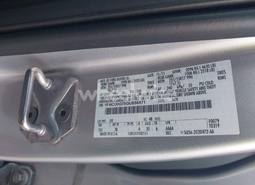 Photo 9 of 2016 Ford Escape SE (VIN 1FMCU0G75GUB56571)